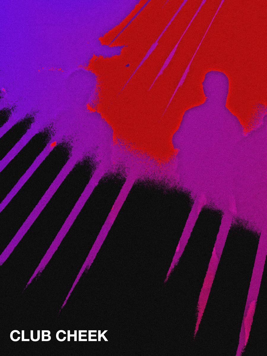Club cheek: a magenta comb shape across red and violet.