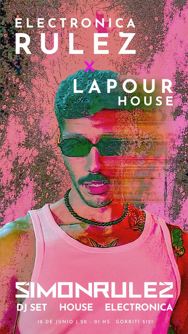Pink posterised portrait of a DJ for Electronica Rulez x Lapour House.